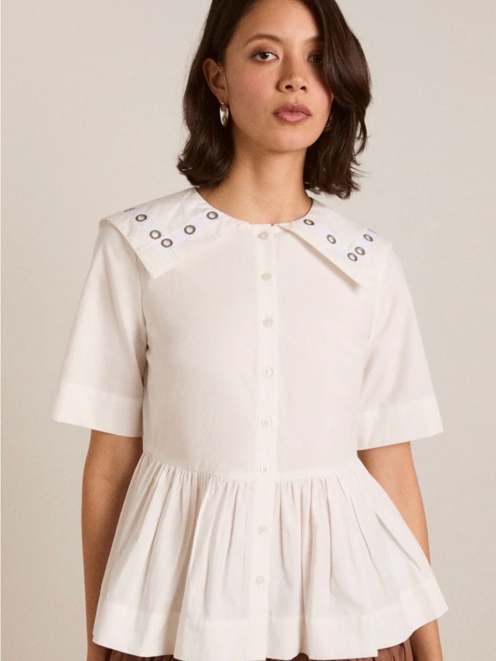 Damson Madder Embellished Collar Button-Front Blouse - White NWT